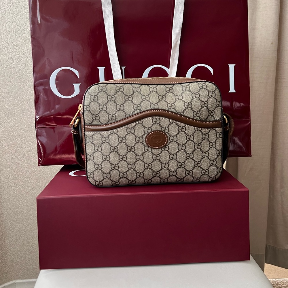Gucci Beige and Brown Monogram Messenger Bag